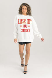 KANSAS CITY CHIEFS TIMELESS TRIUMPH PREMIUM FLEECE DROP SHOULDER CREWNECK PULLOVER