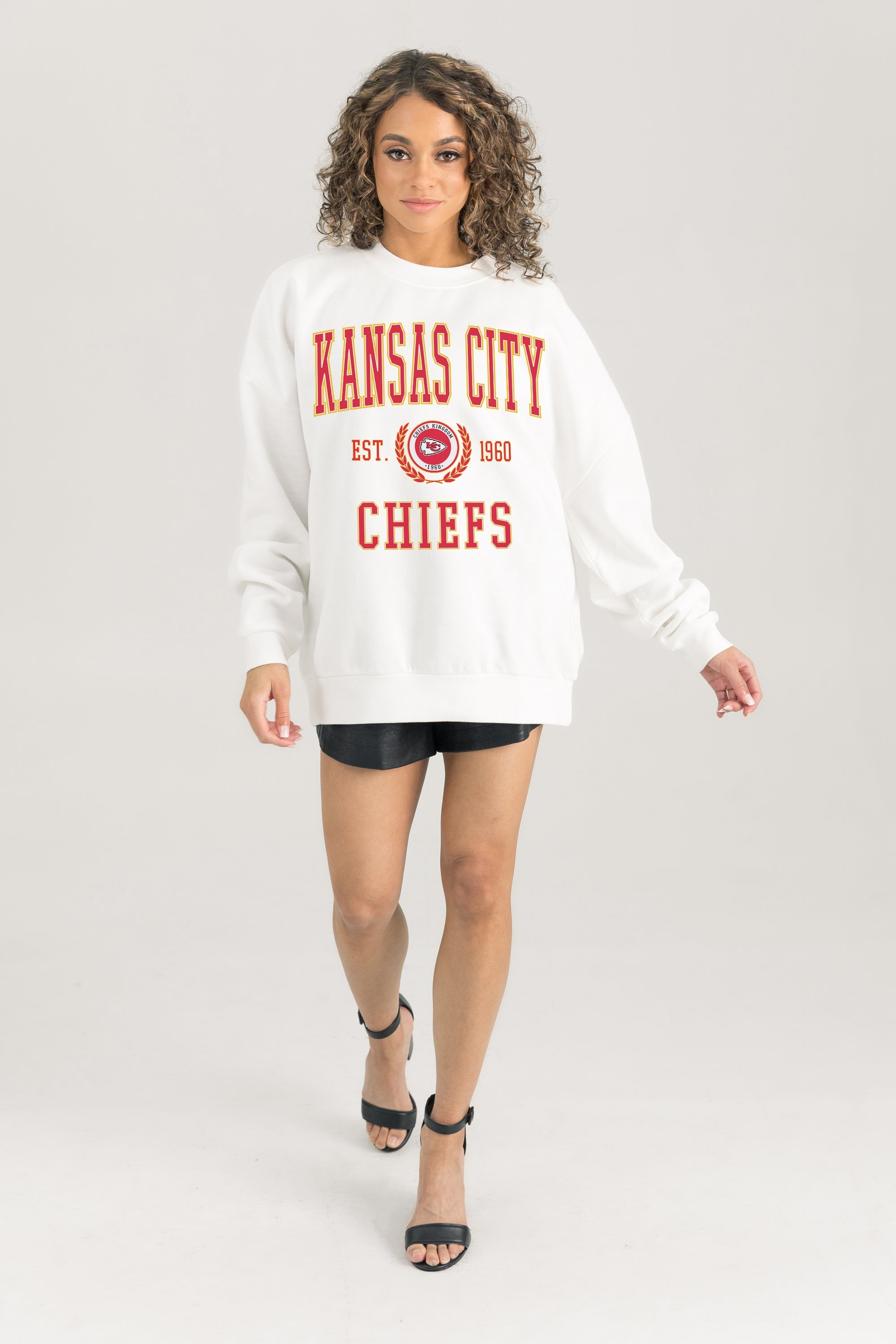 KANSAS CITY CHIEFS TIMELESS TRIUMPH PREMIUM FLEECE DROP SHOULDER CREWNECK PULLOVER