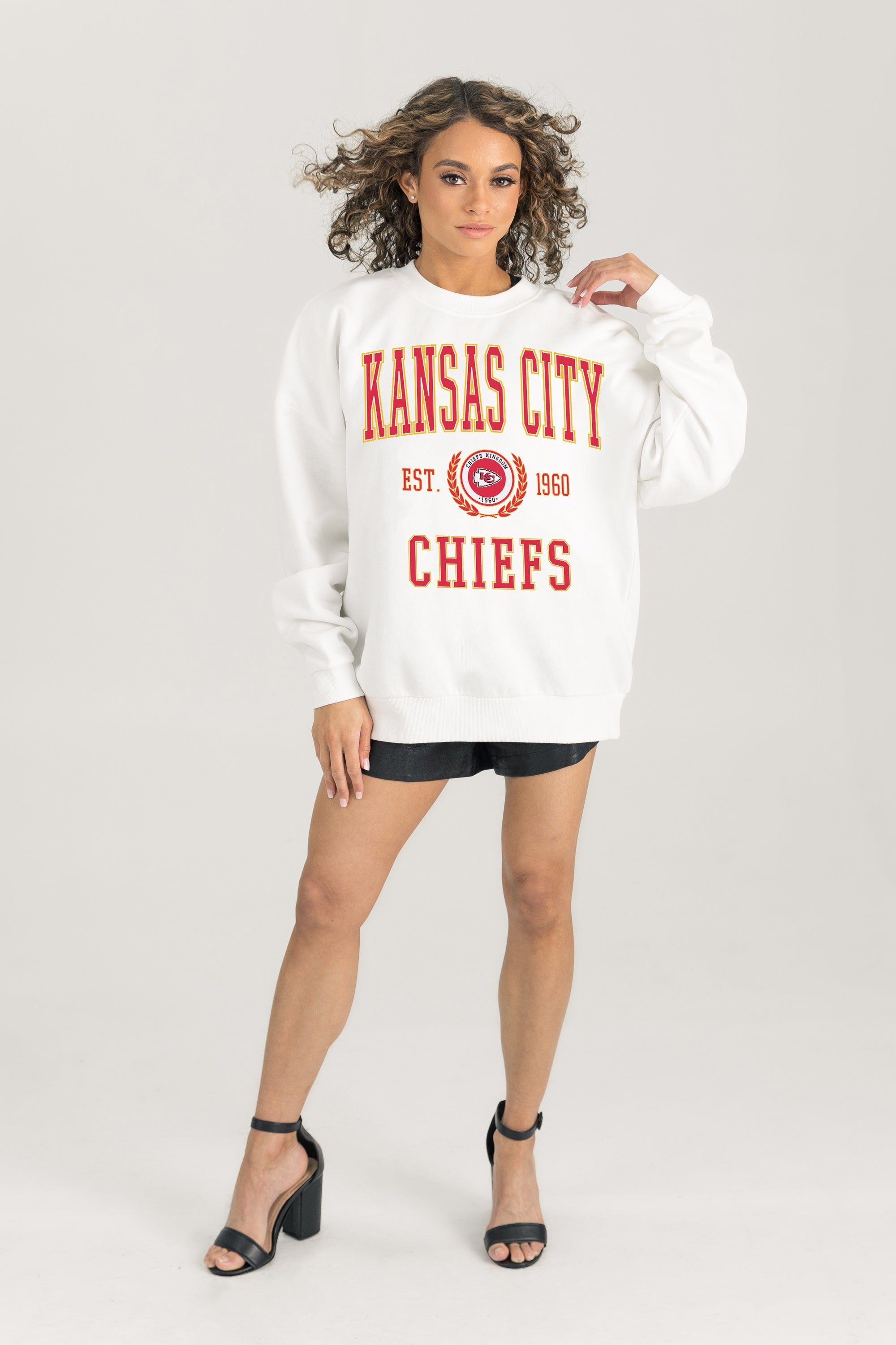 KANSAS CITY CHIEFS TIMELESS TRIUMPH PREMIUM FLEECE DROP SHOULDER CREWNECK PULLOVER