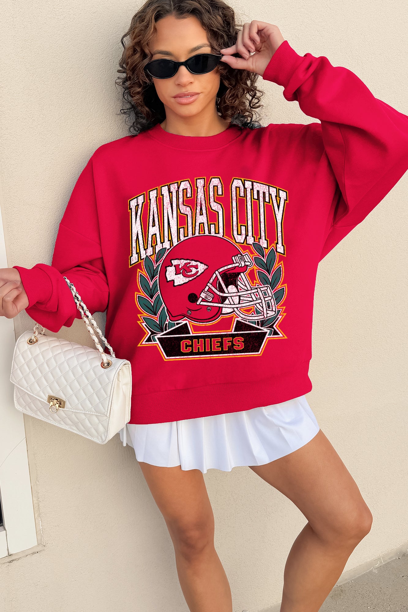 KANSAS CITY CHIEFS CLASSIC ARCHIVES PREMIUM FLEECE DROP SHOULDER CREWNECK PULLOVER