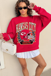 KANSAS CITY CHIEFS CLASSIC ARCHIVES PREMIUM FLEECE DROP SHOULDER CREWNECK PULLOVER