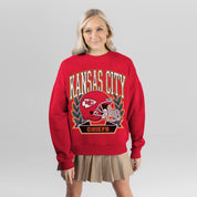 KANSAS CITY CHIEFS CLASSIC ARCHIVES PREMIUM FLEECE DROP SHOULDER CREWNECK PULLOVER