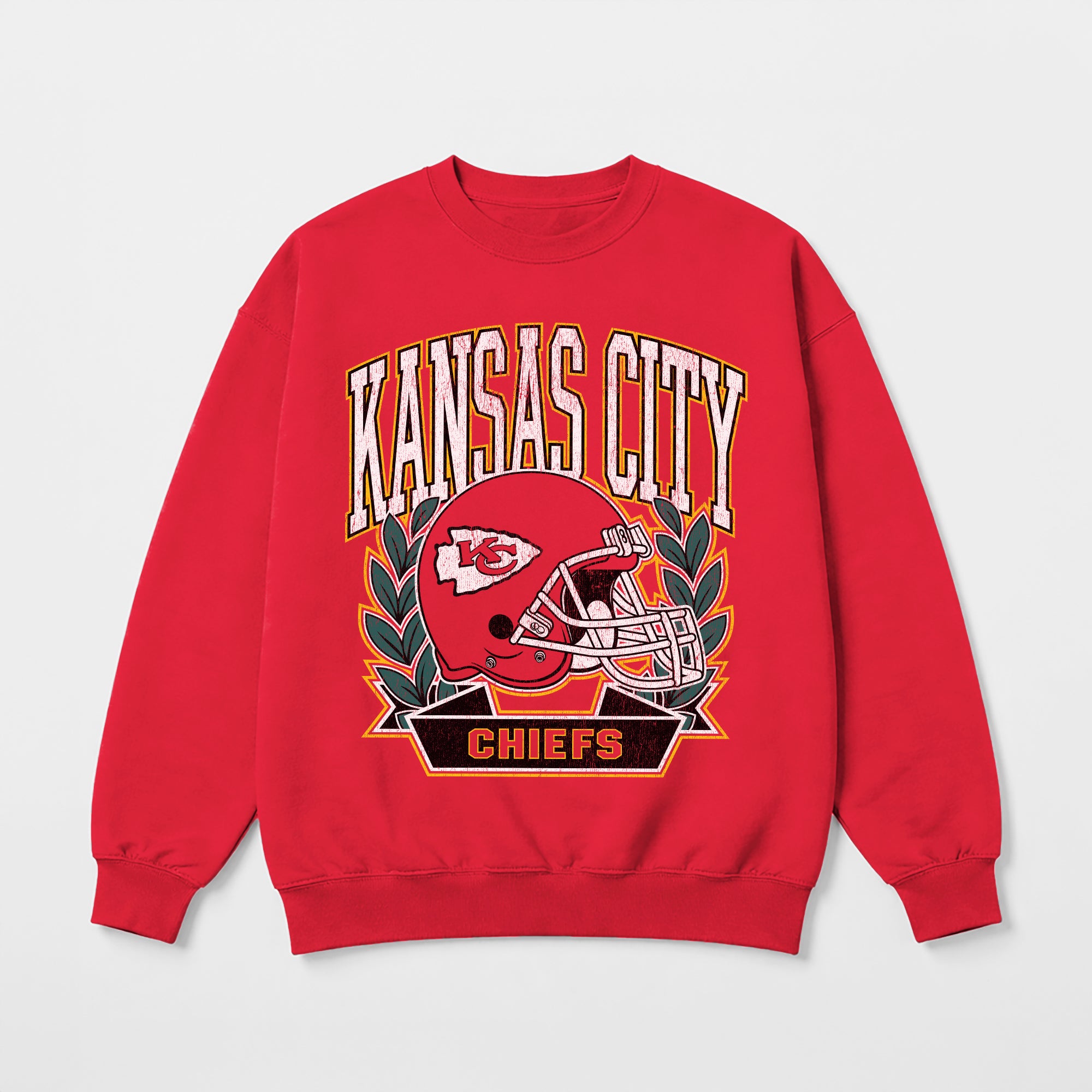 KANSAS CITY CHIEFS CLASSIC ARCHIVES PREMIUM FLEECE DROP SHOULDER CREWNECK PULLOVER