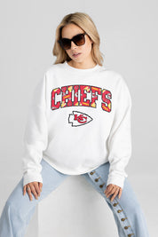 KANSAS CITY CHIEFS SWEET PLAY PREMIUM FLEECE DROP SHOULDER CREWNECK PULLOVER