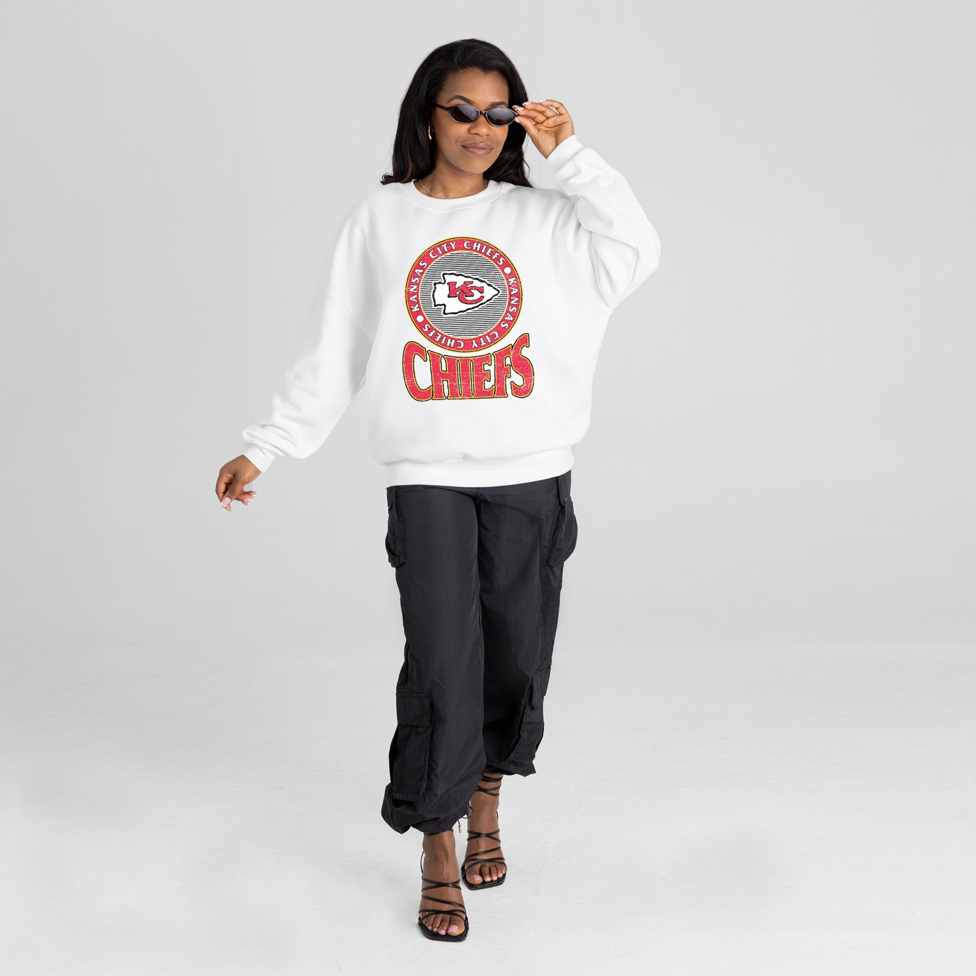 KANSAS CITY CHIEFS ENDZONE PREMIUM FLEECE DROP SHOULDER CREWNECK PULLOVER