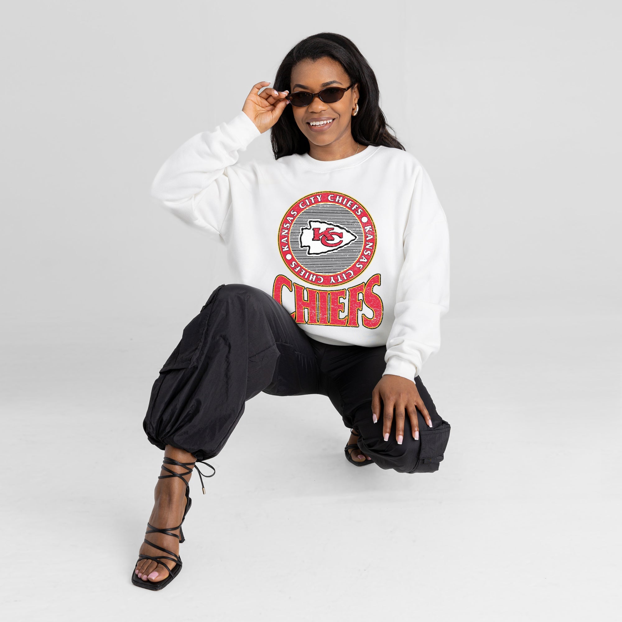 KANSAS CITY CHIEFS ENDZONE PREMIUM FLEECE DROP SHOULDER CREWNECK PULLOVER