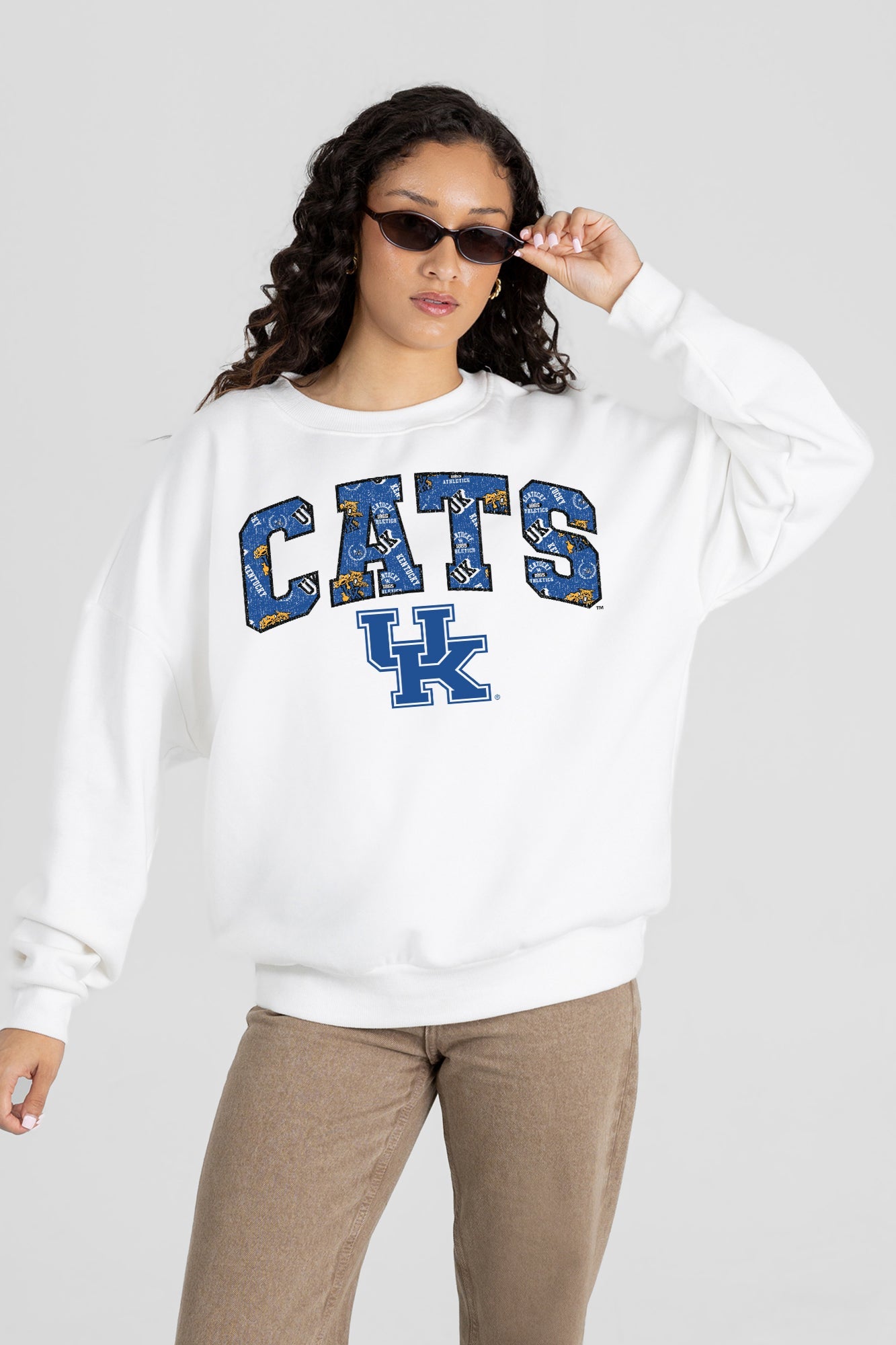 KENTUCKY WILDCATS SWEET PLAY PREMIUM FLEECE DROP SHOULDER CREWNECK PULLOVER