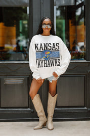 KANSAS JAYHAWKS FAIR CATCH PREMIUM FLEECE DROP SHOULDER CREWNECK PULLOVER