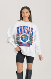 KANSAS JAYHAWKS HERITAGE PREMIUM FLEECE DROP SHOULDER CREWNECK PULLOVER