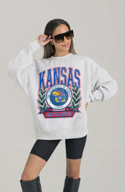 KANSAS JAYHAWKS HERITAGE PREMIUM FLEECE DROP SHOULDER CREWNECK PULLOVER