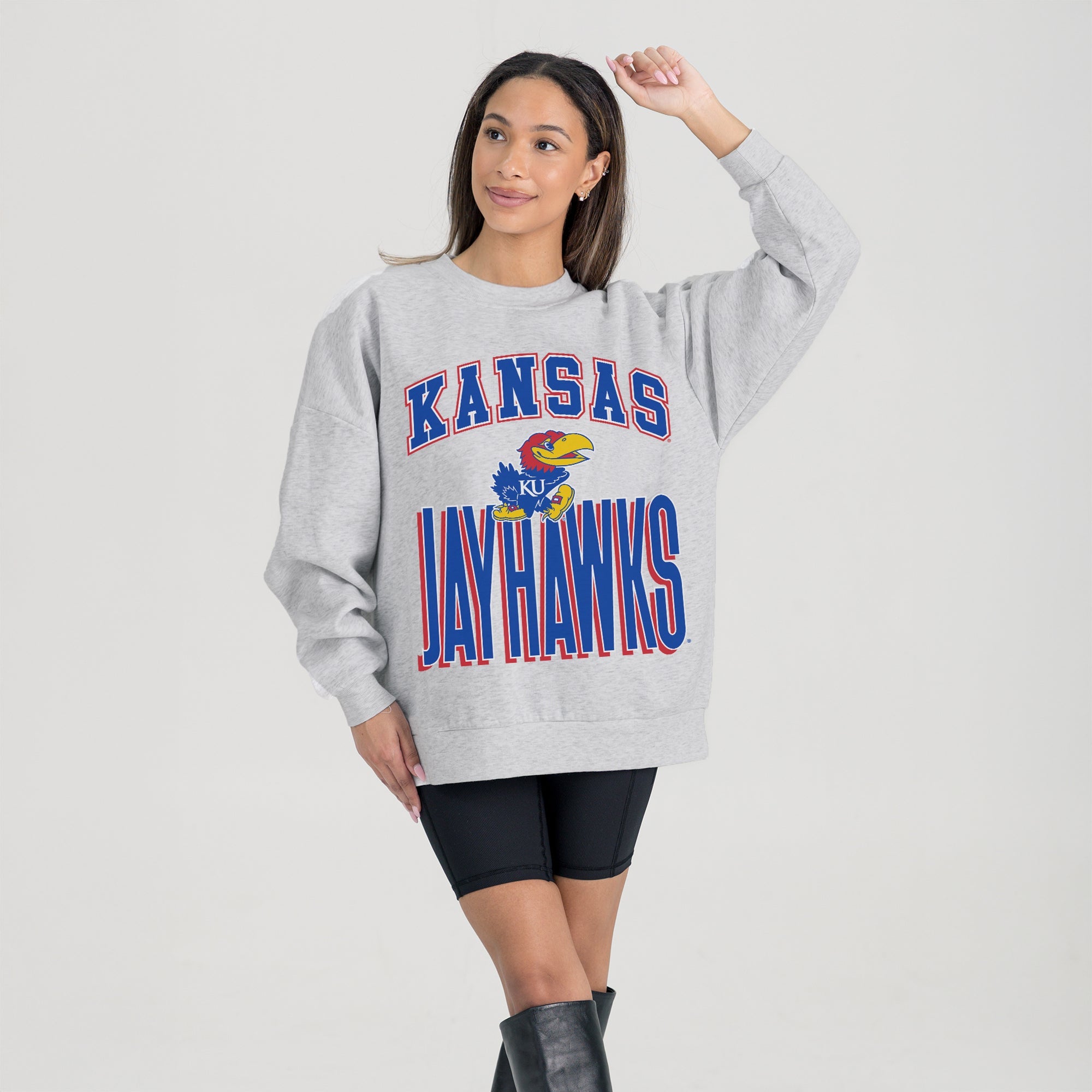 KANSAS JAYHAWKS FIERCE FOCUS PREMIUM FLEECE DROP SHOULDER CREWNECK PULLOVER