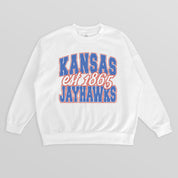 KANSAS JAYHAWKS FADED FORMATION PREMIUM FLEECE DROP SHOULDER CREWNECK PULLOVER