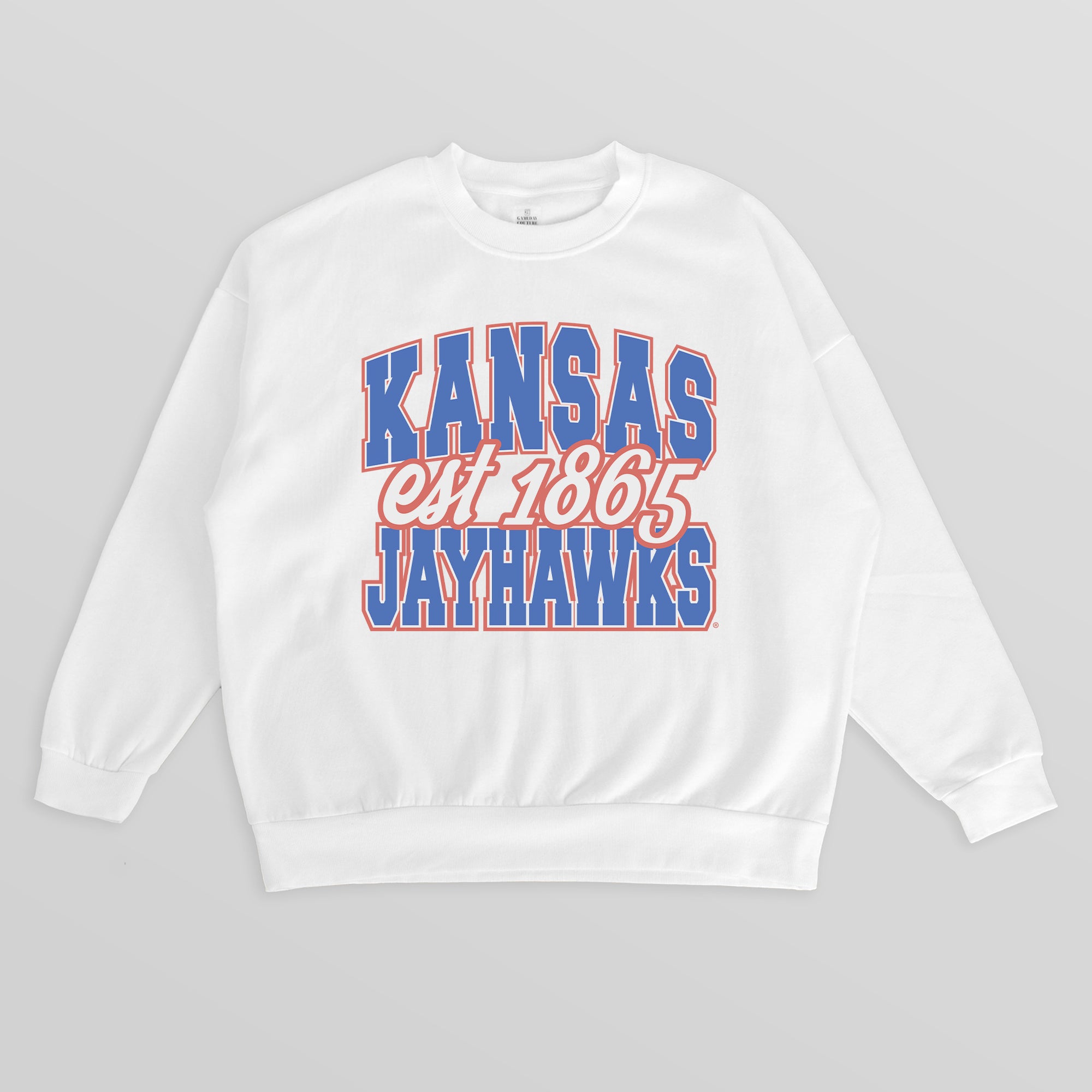 KANSAS JAYHAWKS FADED FORMATION PREMIUM FLEECE DROP SHOULDER CREWNECK PULLOVER