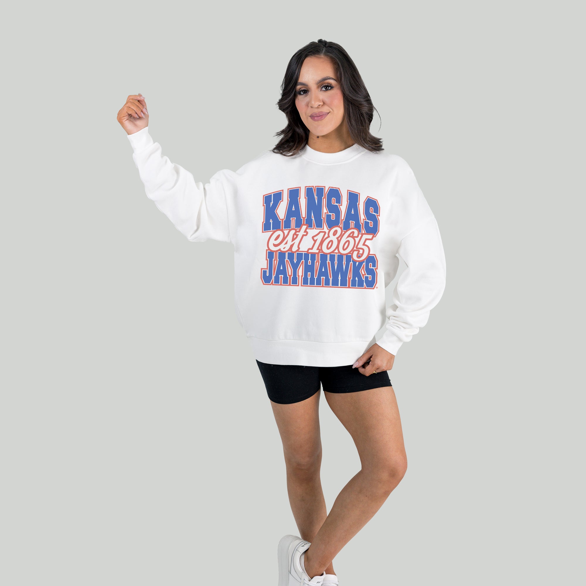 KANSAS JAYHAWKS FADED FORMATION PREMIUM FLEECE DROP SHOULDER CREWNECK PULLOVER