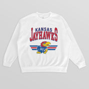 KANSAS JAYHAWKS SWIFT STRIKE PREMIUM FLEECE DROP SHOULDER CREWNECK PULLOVER