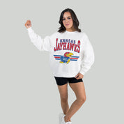 KANSAS JAYHAWKS SWIFT STRIKE PREMIUM FLEECE DROP SHOULDER CREWNECK PULLOVER