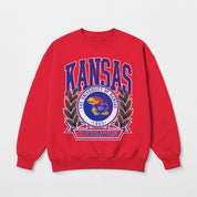 KANSAS JAYHAWKS CLASSIC ARCHIVES PREMIUM DROP SHOULDER FLEECE CREWNECK PULLOVER