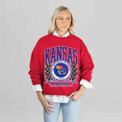 KANSAS JAYHAWKS CLASSIC ARCHIVES PREMIUM DROP SHOULDER FLEECE CREWNECK PULLOVER