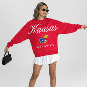 KANSAS JAYHAWKS LEGACY CLUB PREMIUM FLEECE DROP SHOULDER CREWNECK PULLOVER