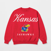 KANSAS JAYHAWKS LEGACY CLUB PREMIUM FLEECE DROP SHOULDER CREWNECK PULLOVER
