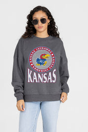 KANSAS JAYHAWKS SATURDAY SEAL PREMIUM FLEECE DROP SHOULDER CREWNECK PULLOVER