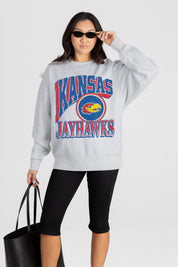 KANSAS JAYHAWKS GAME ON PREMIUM FLEECE DROP SHOULDER CREWNECK PULLOVER
