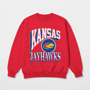 KANSAS JAYHAWKS MAIN CHARACTER PREMIUM FLEECE DROP SHOULDER CREWNECK PULLOVER