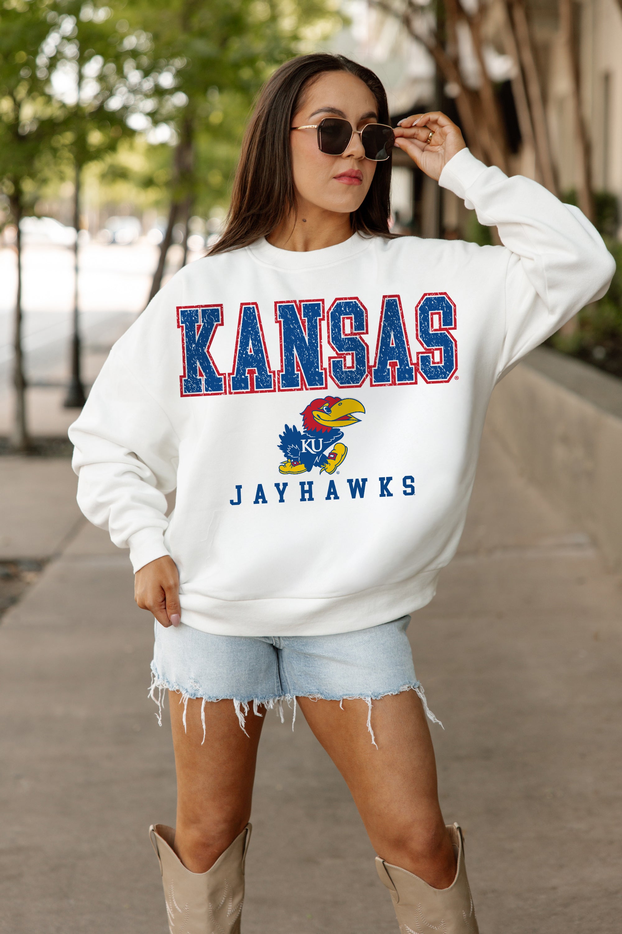 KANSAS JAYHAWKS Freestyle Fleece Drop-Shoulder Pullover