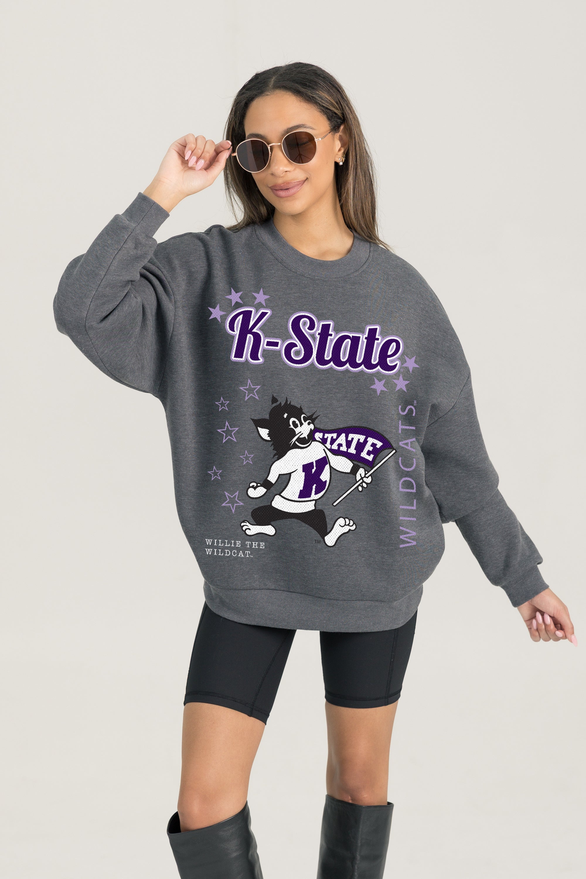 KANSAS STATE WILDCATS READY TO RUMBLE PREMIUM FLEECE DROP SHOULDER CREWNECK PULLOVER