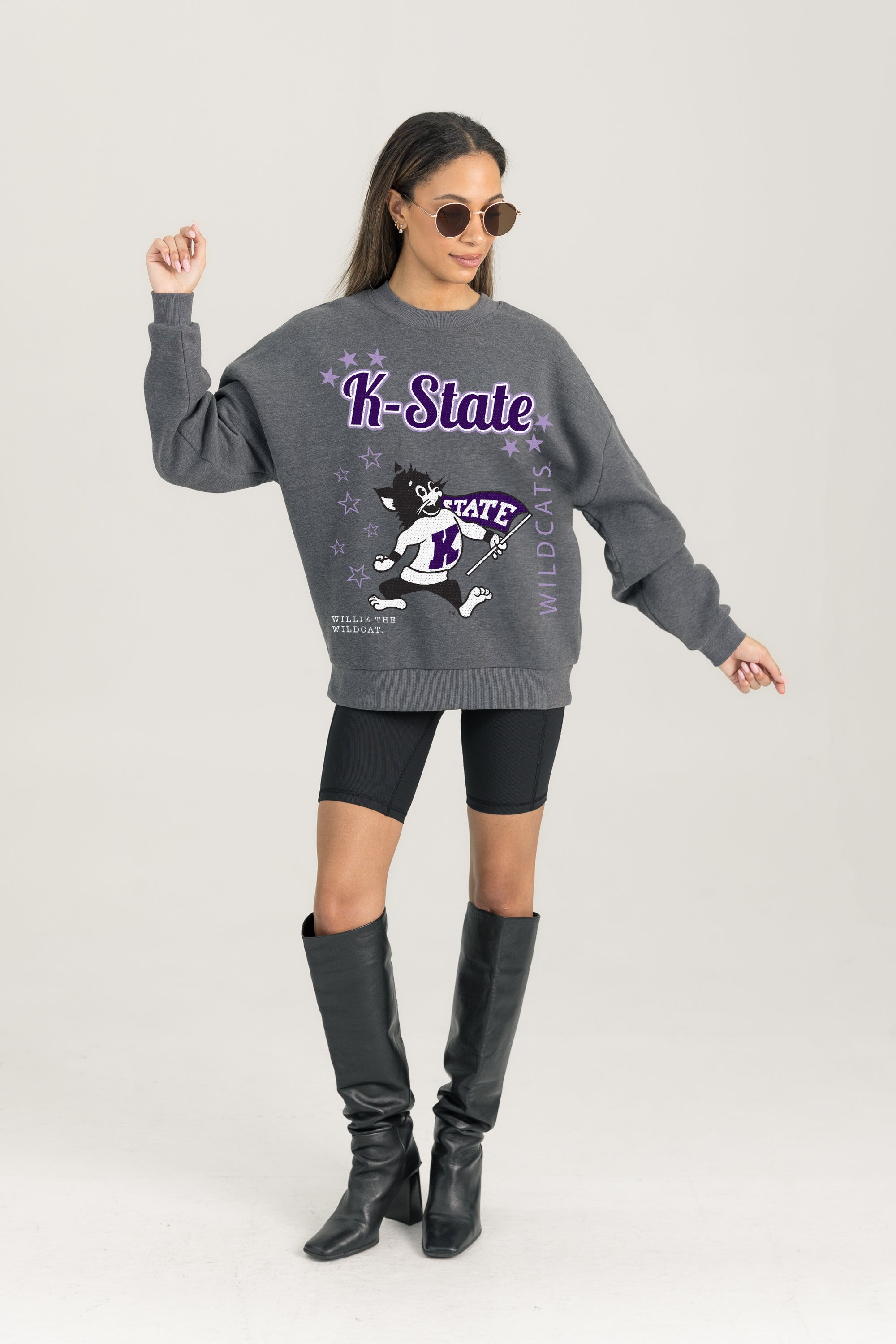 KANSAS STATE WILDCATS READY TO RUMBLE PREMIUM FLEECE DROP SHOULDER CREWNECK PULLOVER