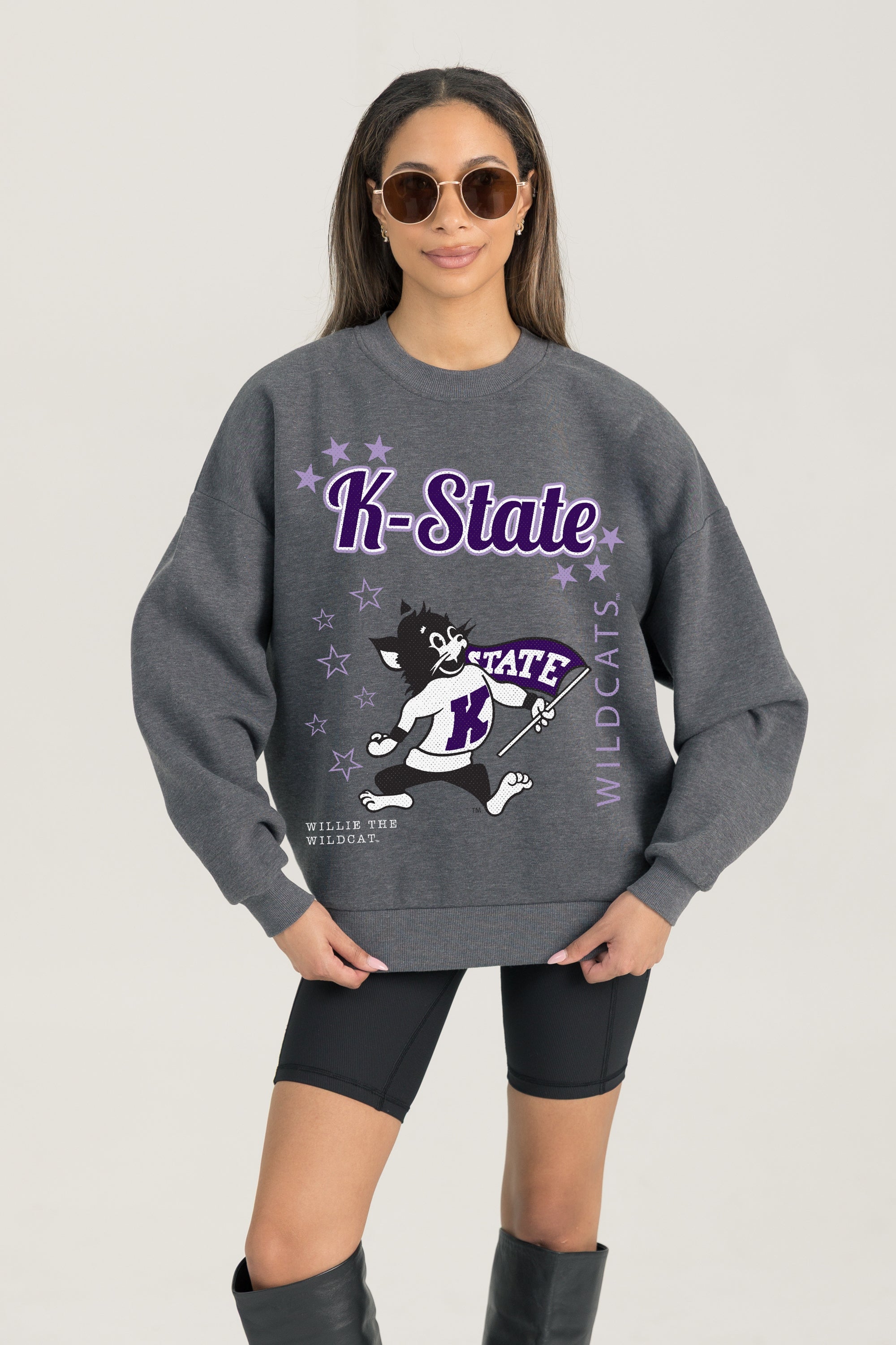 KANSAS STATE WILDCATS READY TO RUMBLE PREMIUM FLEECE DROP SHOULDER CREWNECK PULLOVER