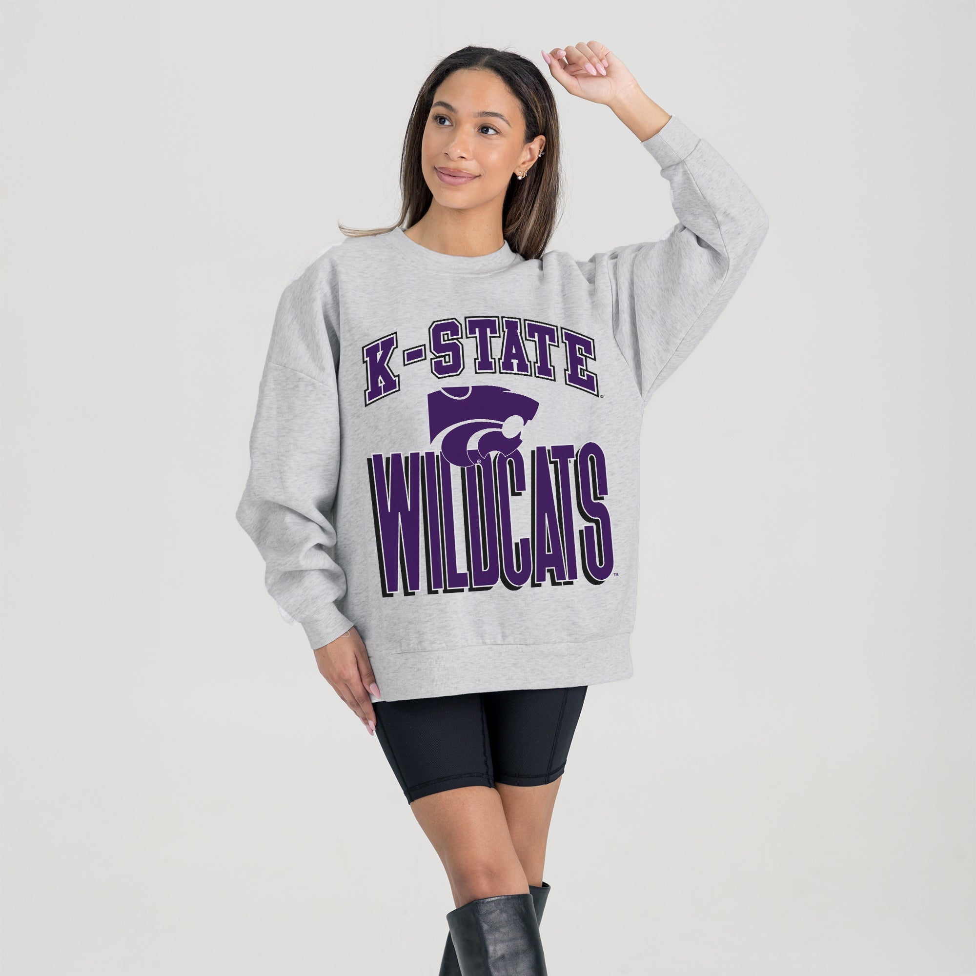 KANSAS STATE WILDCATS FIERCE FOCUS PREMIUM FLEECE DROP SHOULDER CREWNECK PULLOVER