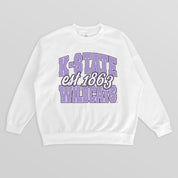 KANSAS STATE WILDCATS FADED FORMATION PREMIUM FLEECE DROP SHOULDER CREWNECK PULLOVER