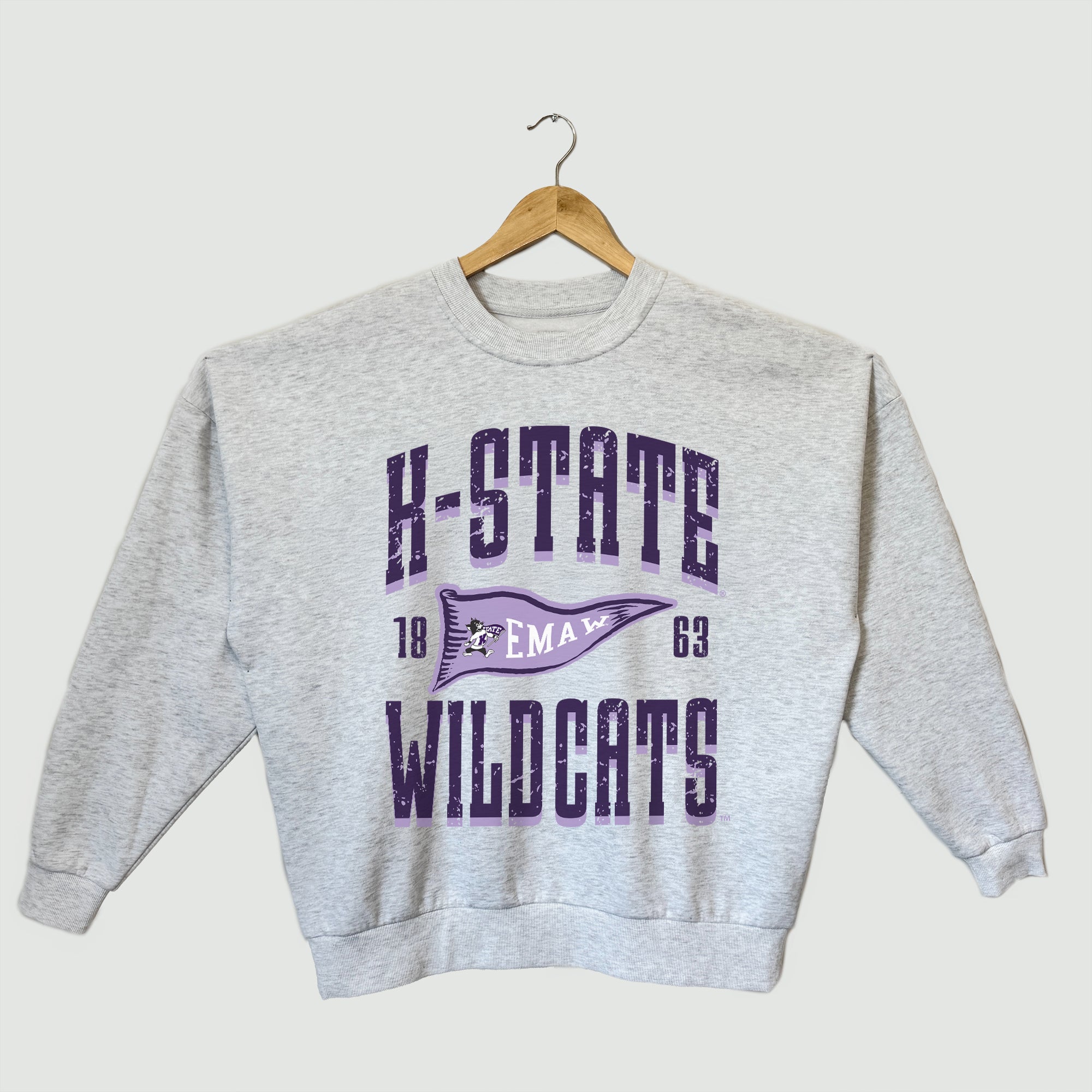 KANSAS STATE WILDCATS PENNANT PRIDE PREMIUM FLEECE DROP SHOULDER CREWNECK PULLOVER
