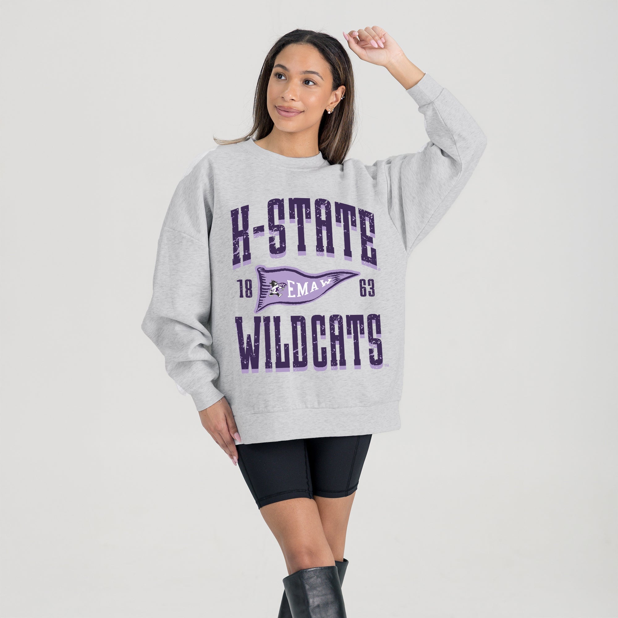 KANSAS STATE WILDCATS PENNANT PRIDE PREMIUM FLEECE DROP SHOULDER CREWNECK PULLOVER
