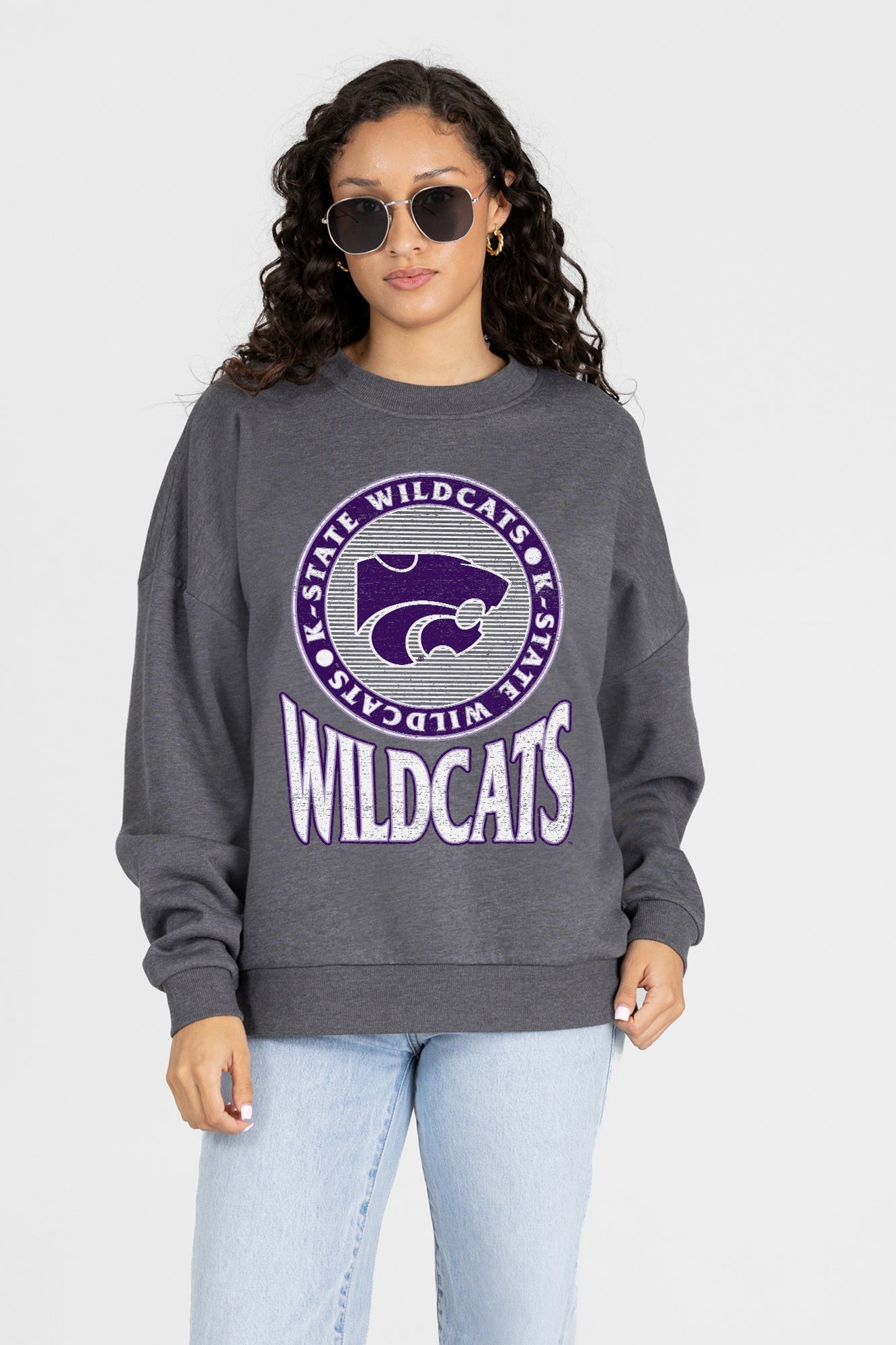 KANSAS STATE WILDCATS SATURDAY SEAL PREMIUM FLEECE DROP SHOULDER CREWNECK PULLOVER