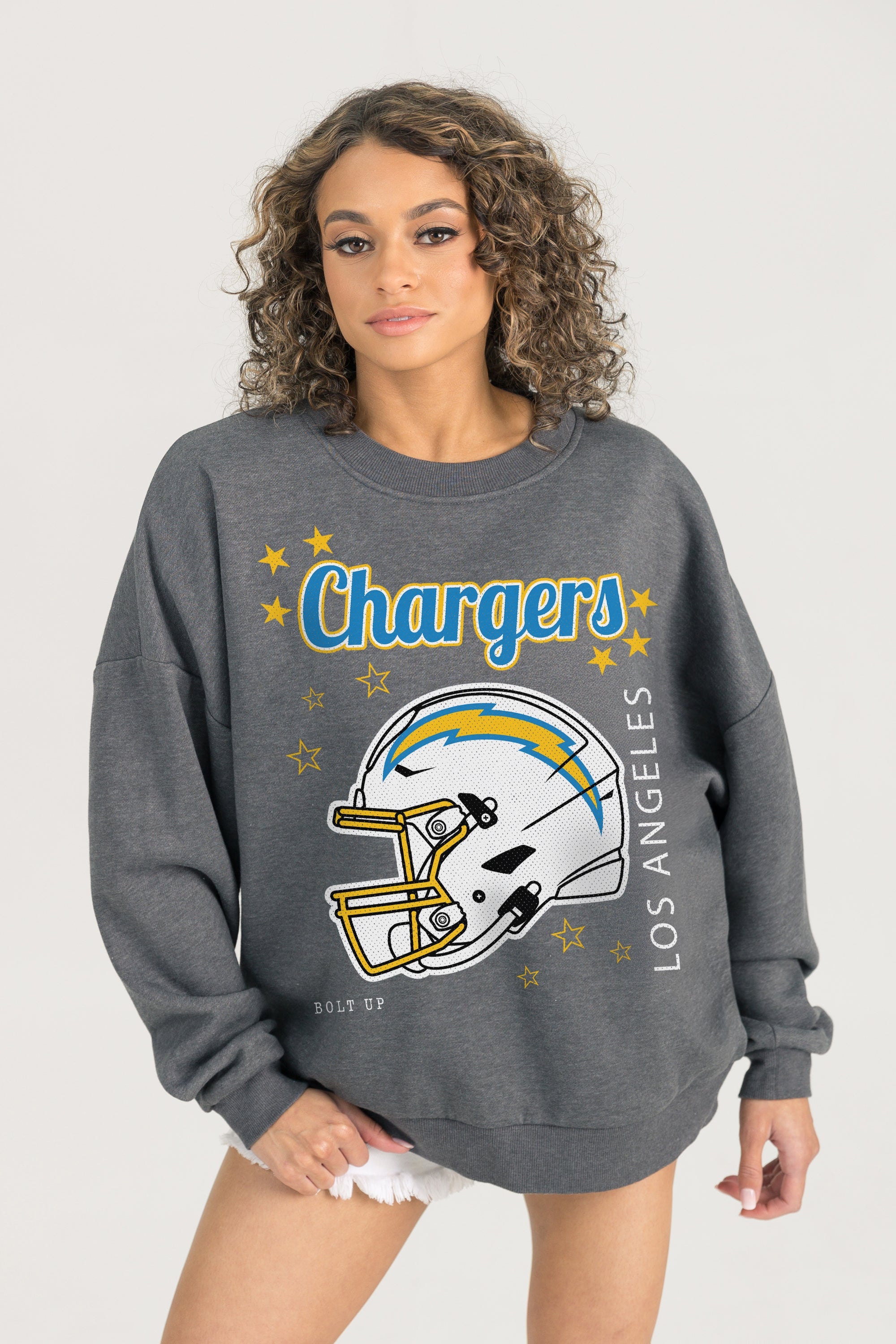 LOS ANGELES CHARGERS READY TO RUMBLE PREMIUM FLEECE DROP SHOULDER CREWNECK PULLOVER