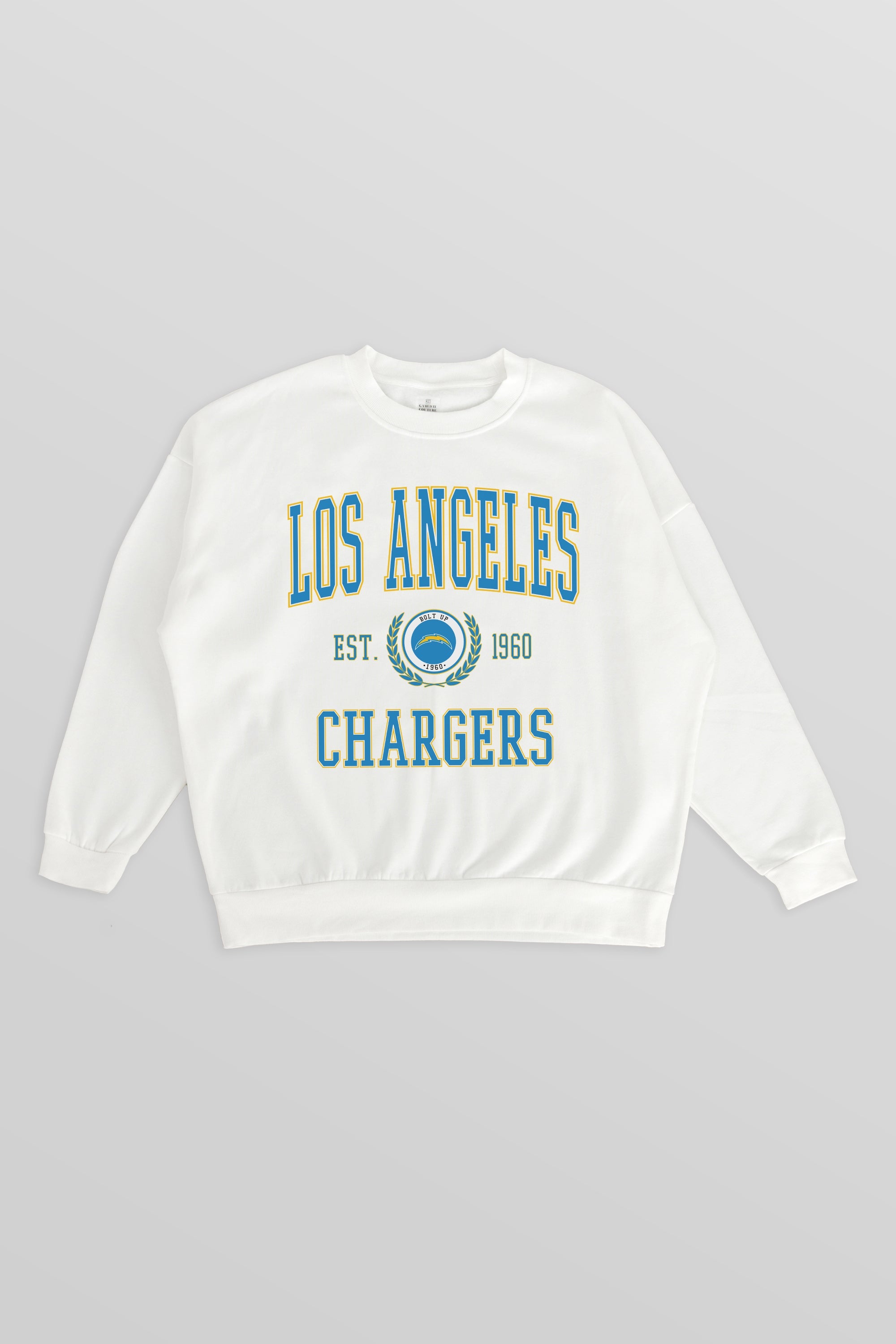 LOS ANGELES CHARGERS TIMELESS TRIUMPH PREMIUM FLEECE DROP SHOULDER CREWNECK PULLOVER