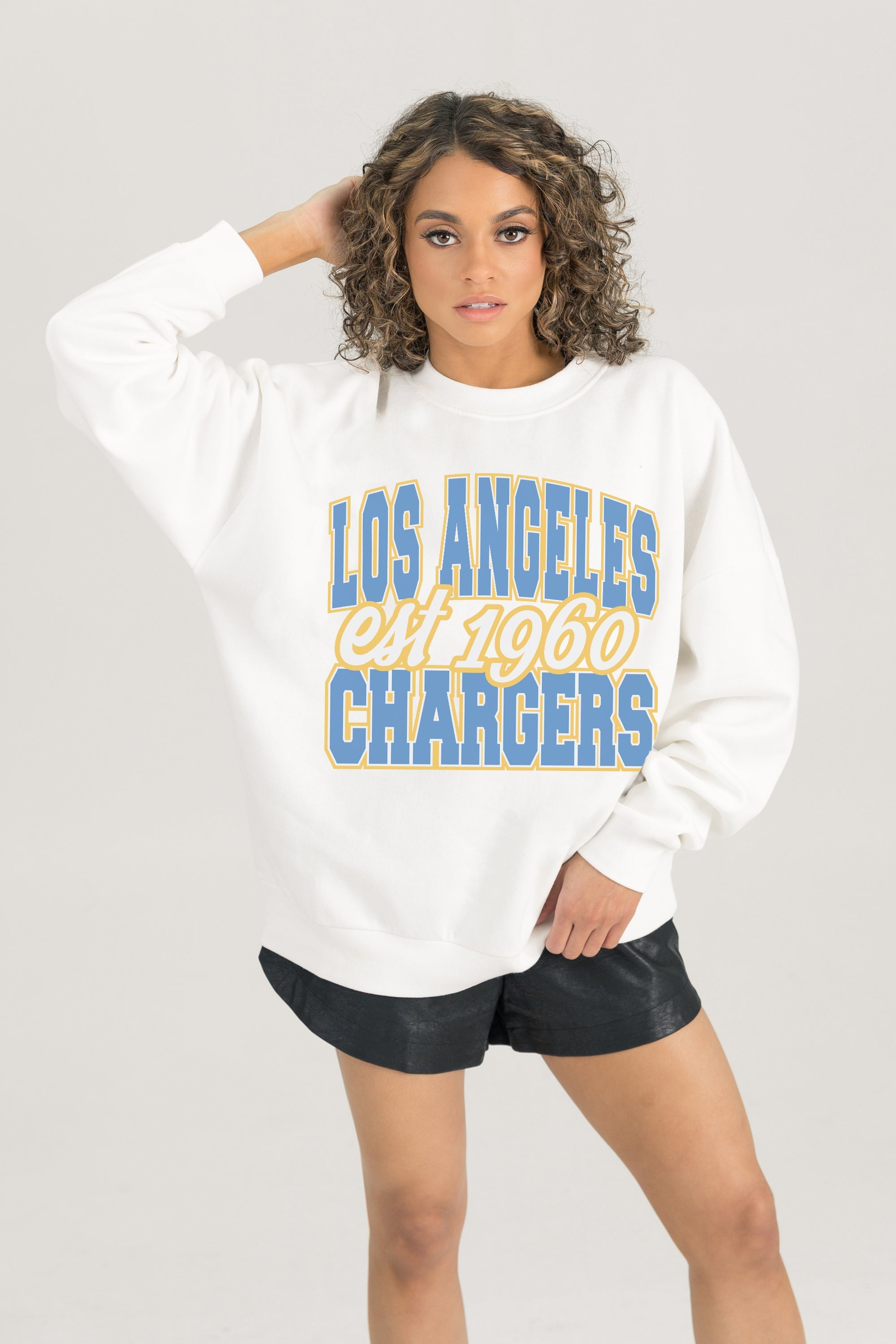 LOS ANGELES CHARGERS FADED FORMATION PREMIUM FLEECE CREWNECK PULLOVER