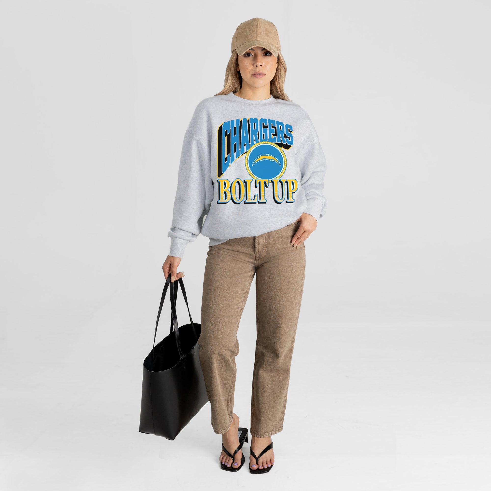 LOS ANGELES CHARGERS GAME ON PREMIUM FLEECE DROP SHOULDER CREWNECK PULLOVER