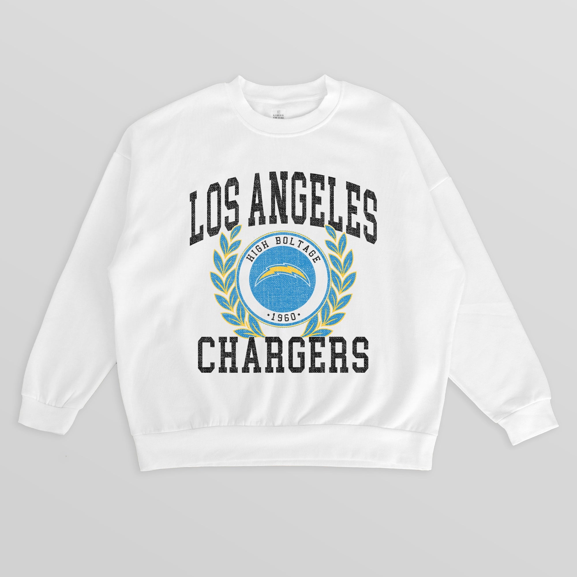 LOS ANGELES CHARGERS GOLD STANDARD PREMIUM FLEECE DROP SHOULDER CREWNECK PULLOVER