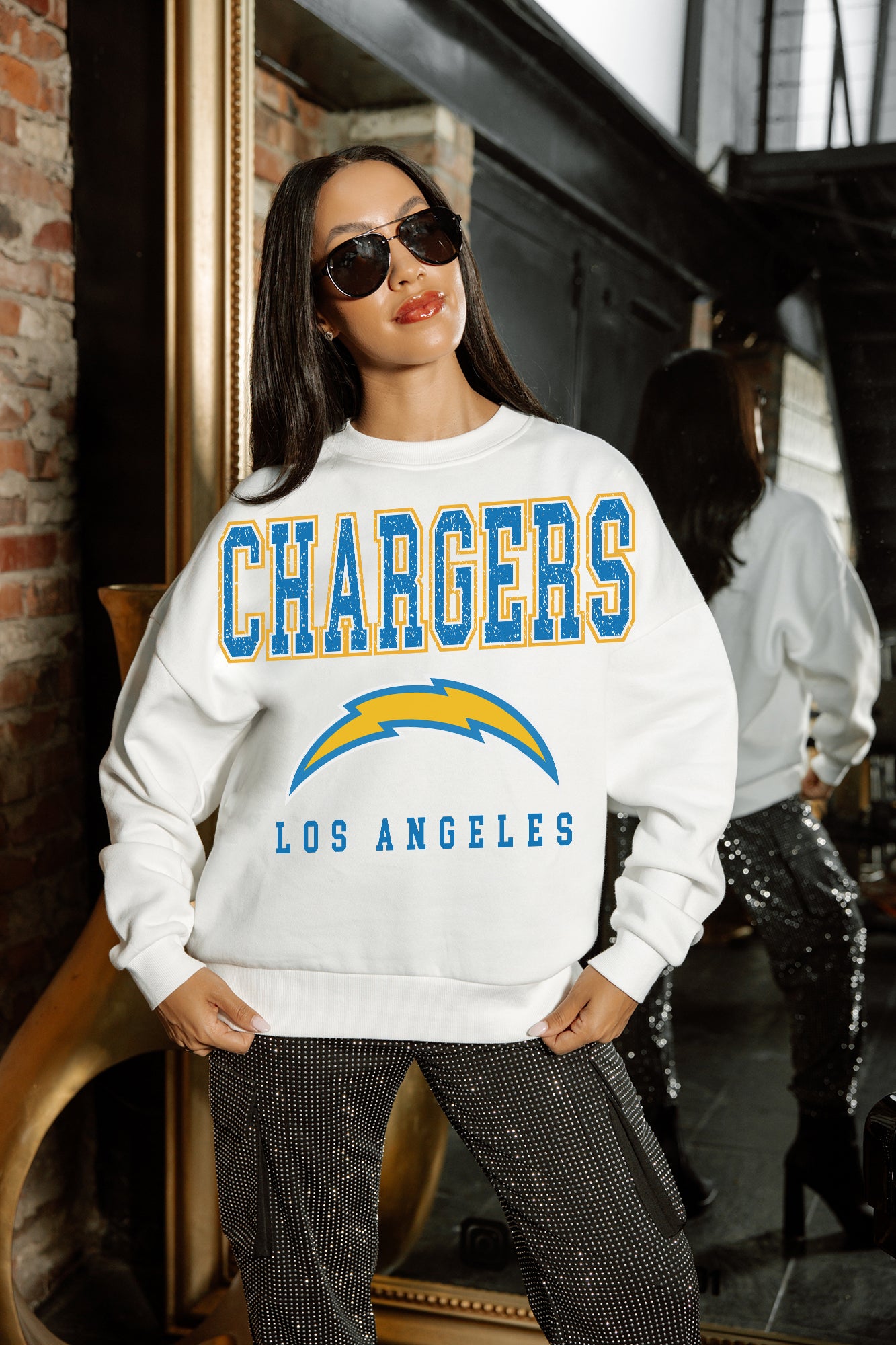 LOS ANGELES CHARGERS Sunday Drives Fleece Crewneck Pullover
