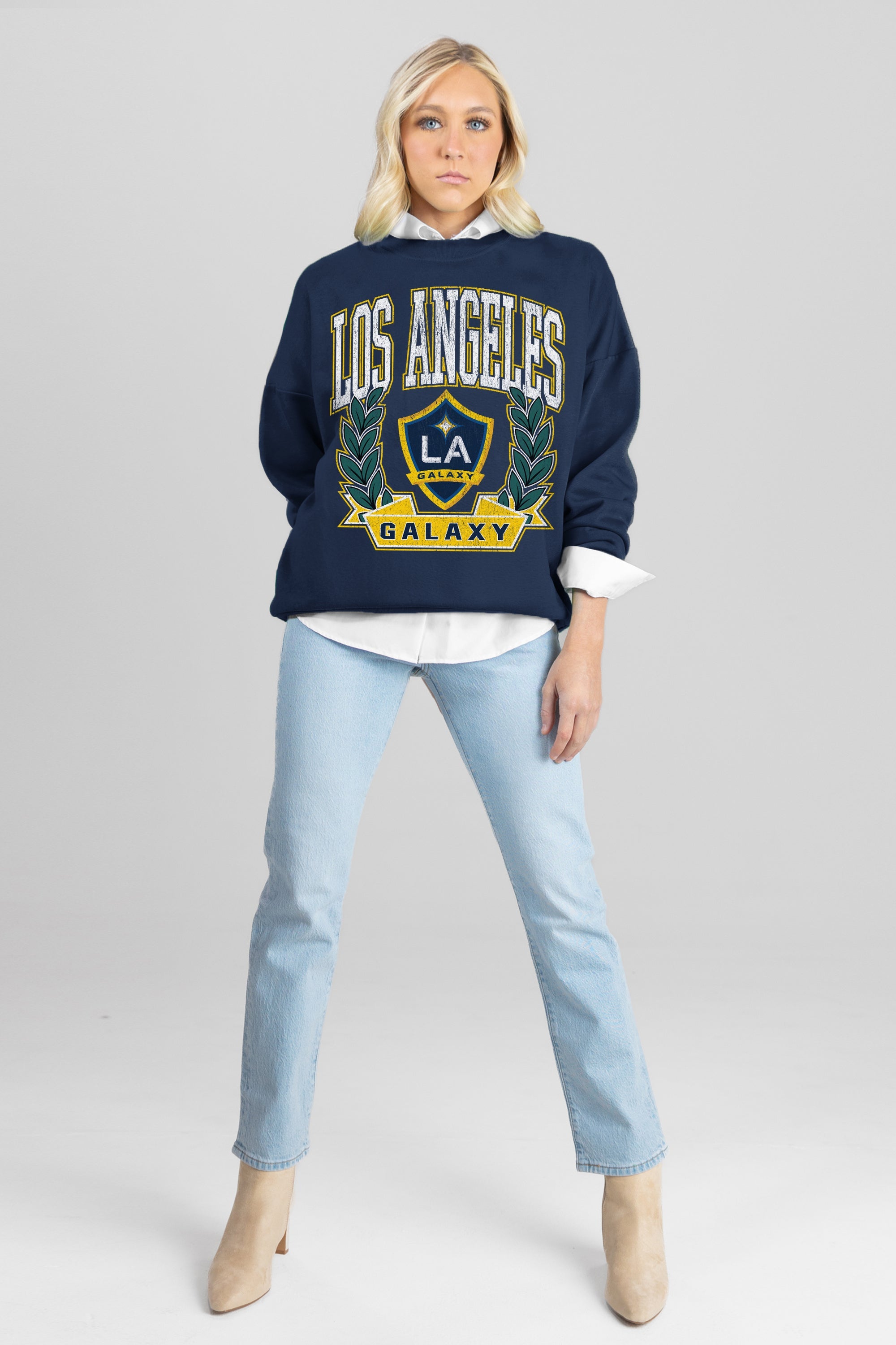 LOS ANGELES GALAXY CLASSIC ARCHIVES PREMIUM FLEECE DROP SHOULDER CREWNECK PULLOVER