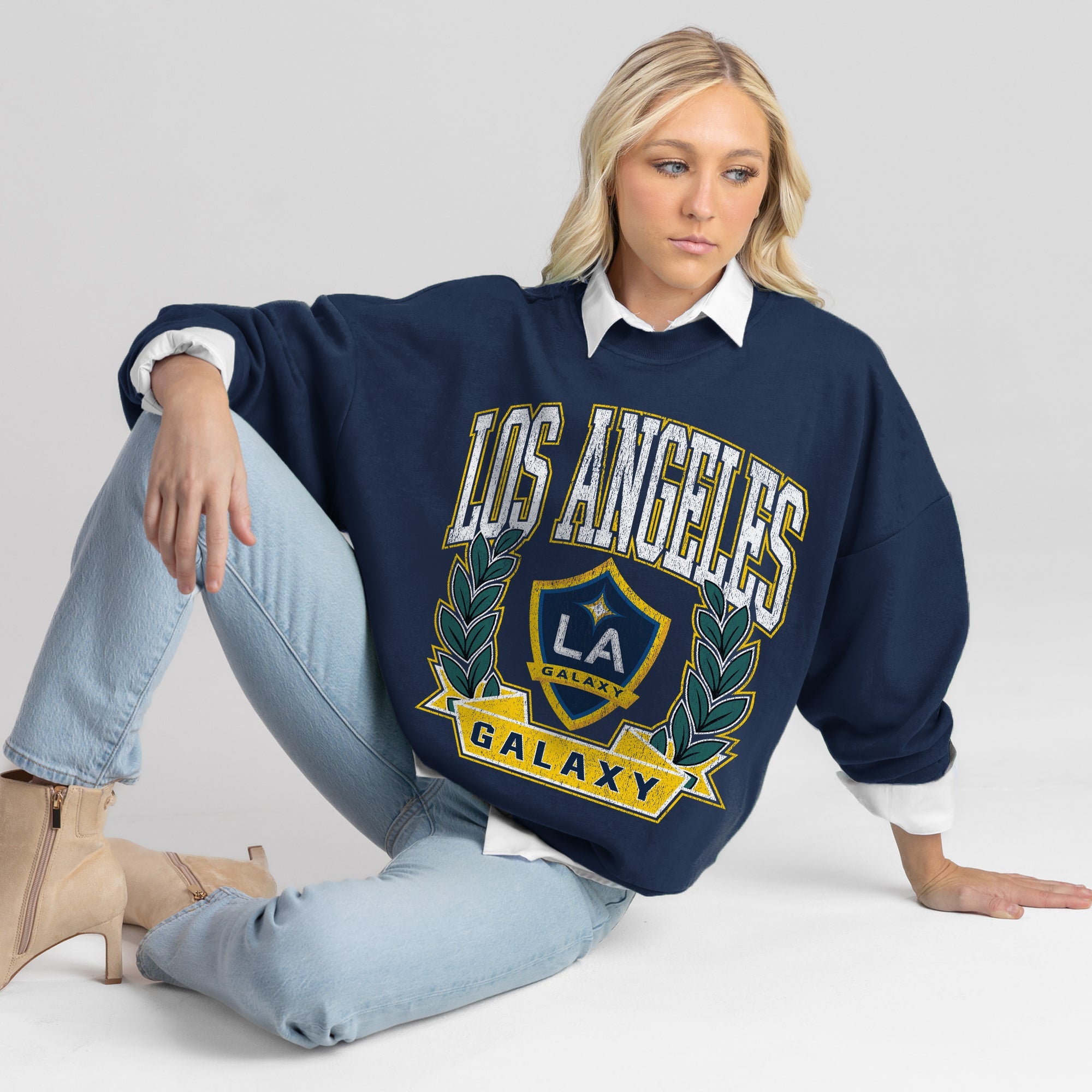 LOS ANGELES GALAXY CLASSIC ARCHIVES PREMIUM FLEECE DROP SHOULDER CREWNECK PULLOVER
