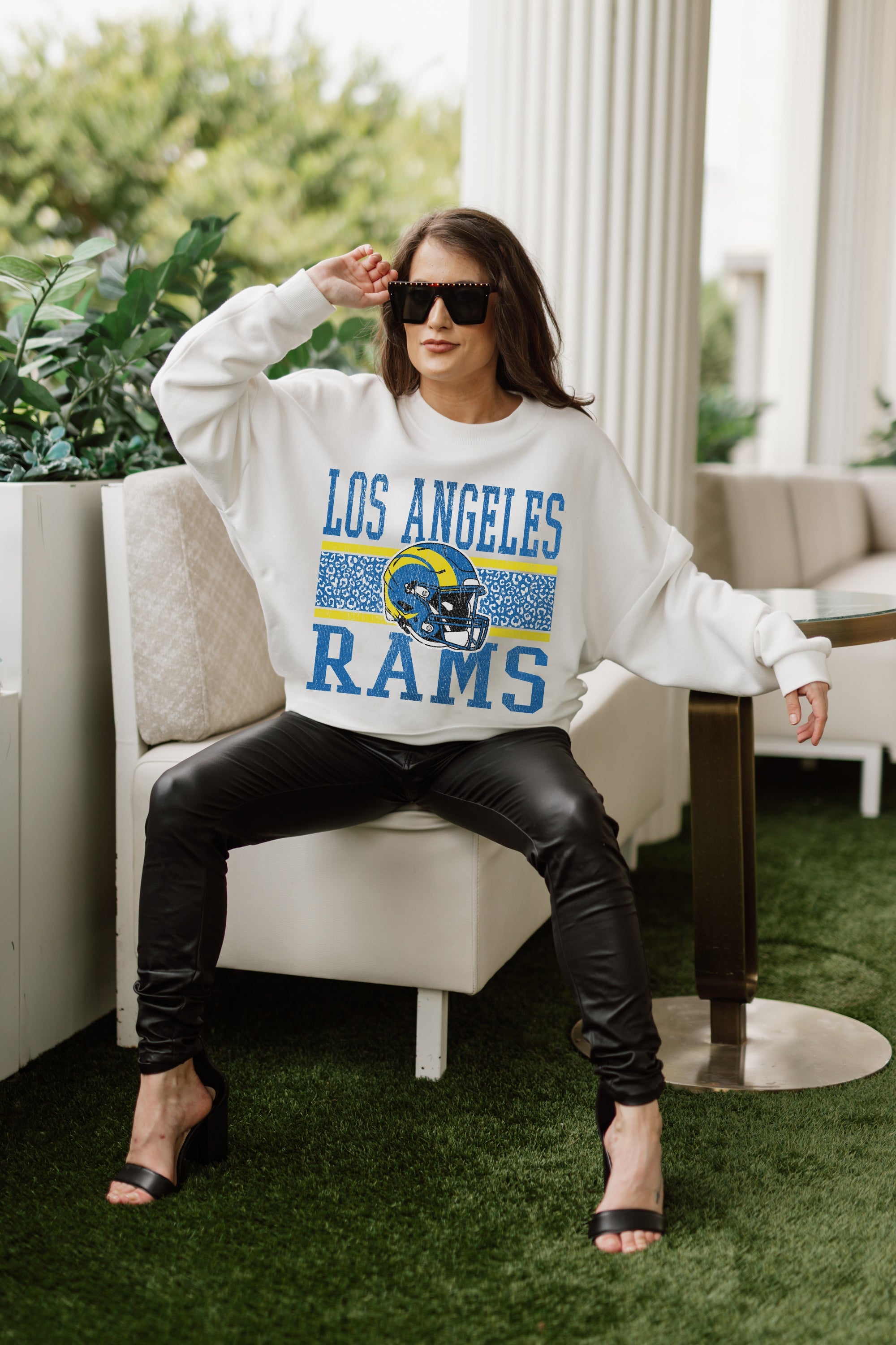 LOS ANGELES RAMS FAIR CATCH PREMIUM FLEECE DROP SHOULDER CREWNECK PULLOVER