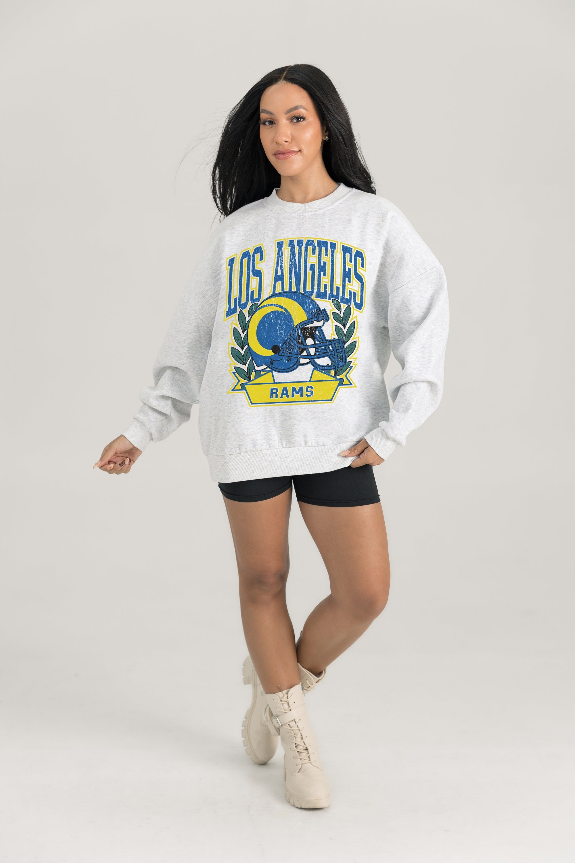 LOS ANGELES RAMS HERITAGE PREMIUM FLEECE DROP SHOULDER CREWNECK PULLOVER