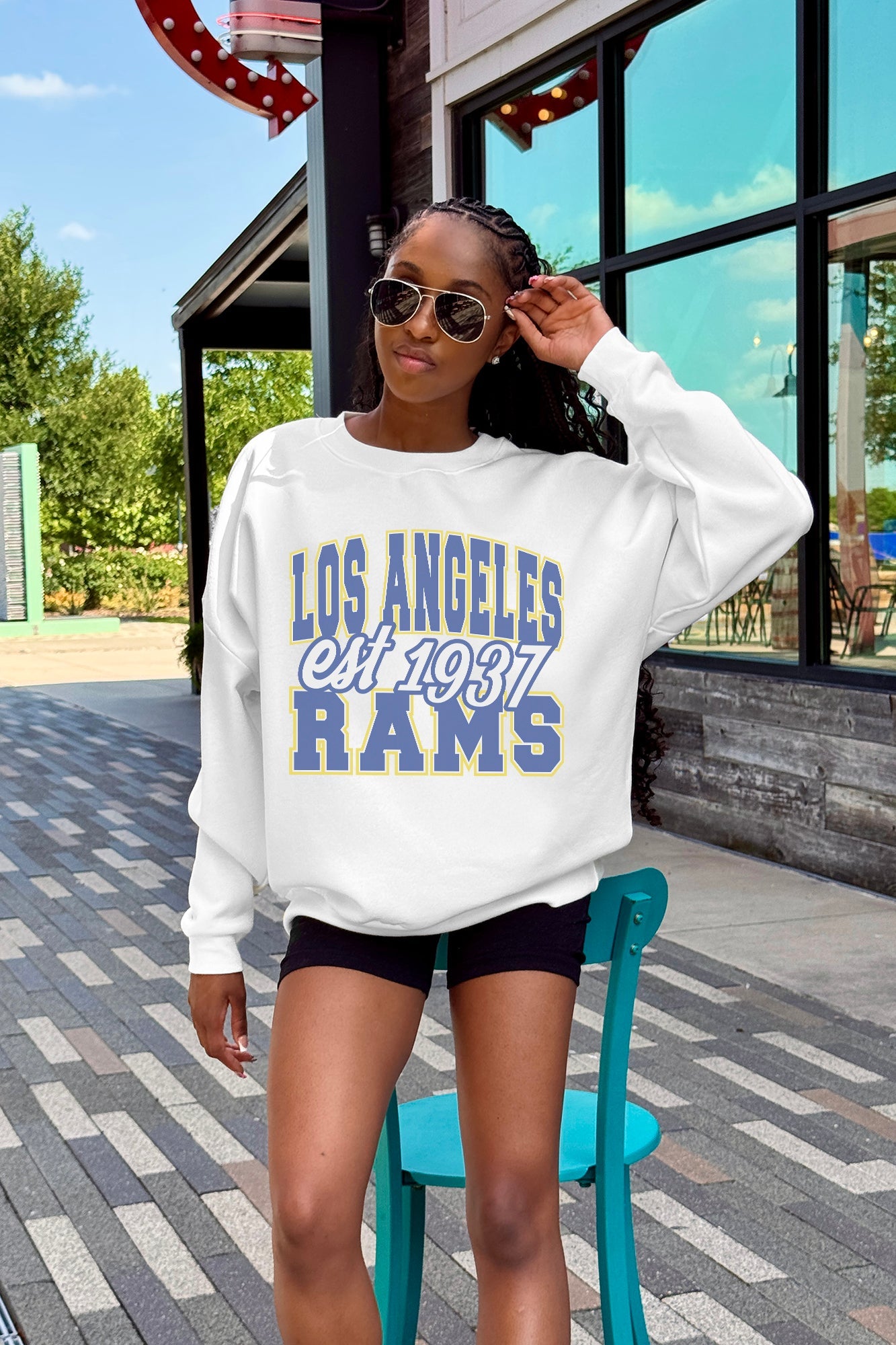 LOS ANGELES RAMS FADED FORMATION PREMIUM FLEECE CREWNECK PULLOVER