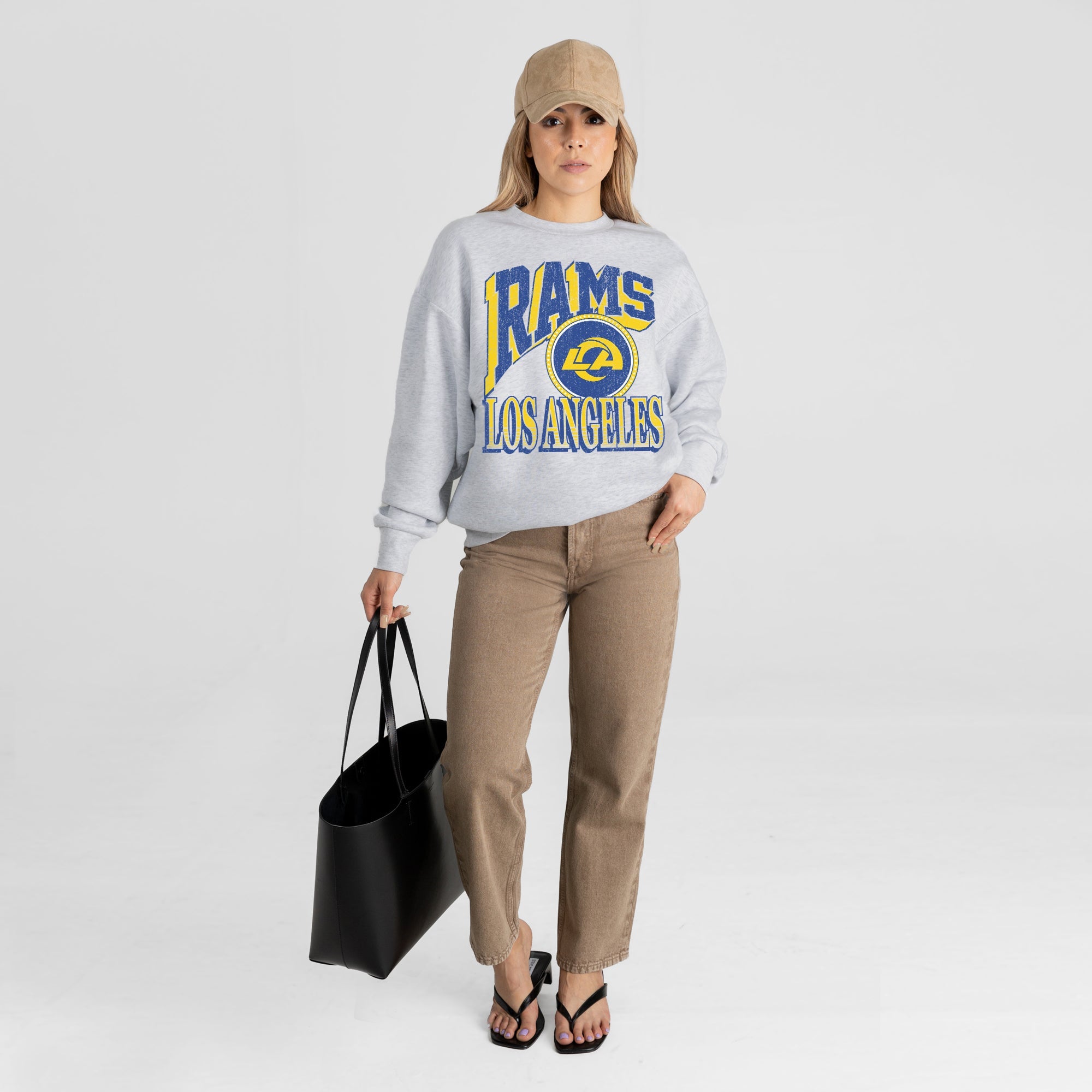 LOS ANGELES RAMS GAME ON PREMIUM FLEECE DROP SHOULDER CREWNECK PULLOVER