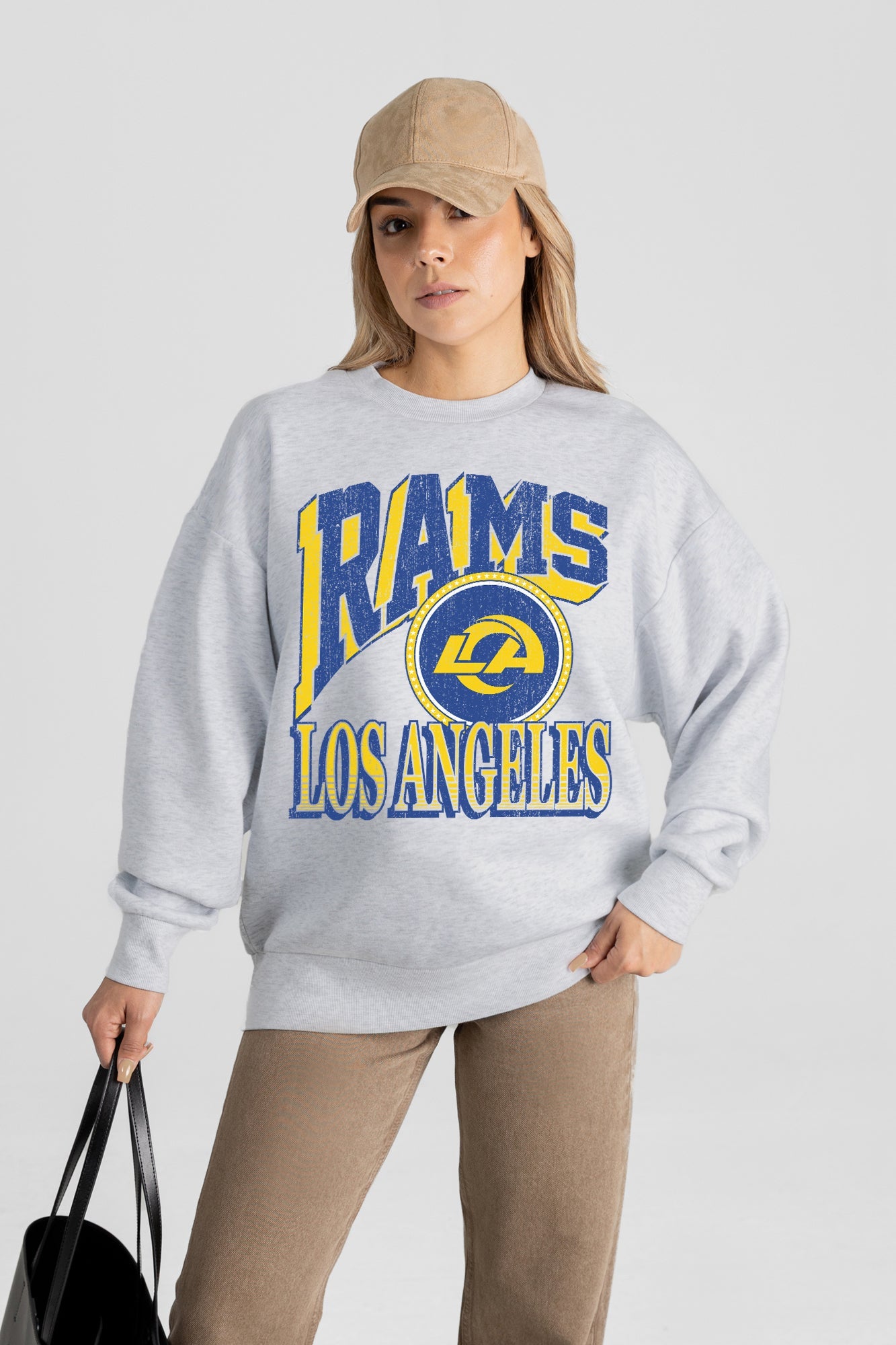 LOS ANGELES RAMS GAME ON PREMIUM FLEECE DROP SHOULDER CREWNECK PULLOVER
