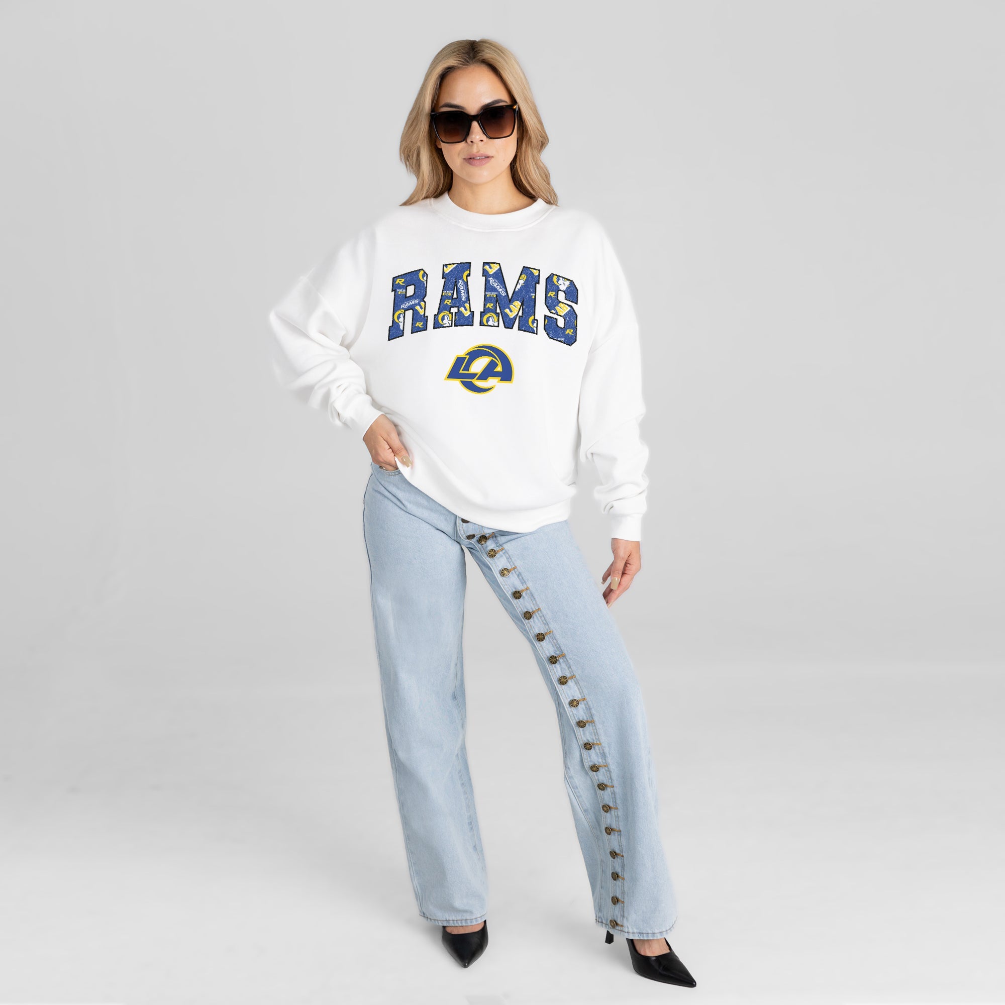 LOS ANGELES RAMS SWEET PLAY PREMIUM FLEECE DROP SHOULDER CREWNECK PULLOVER